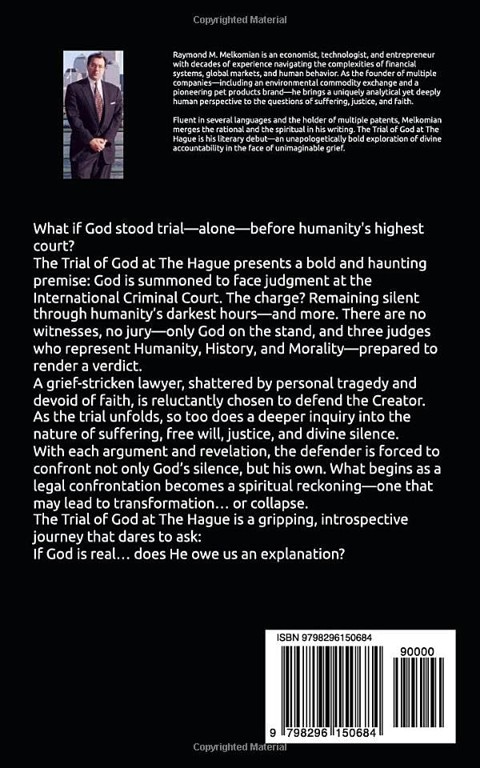 Back cover of The Trial of God at The Hague by Raymond M. Melkomian
